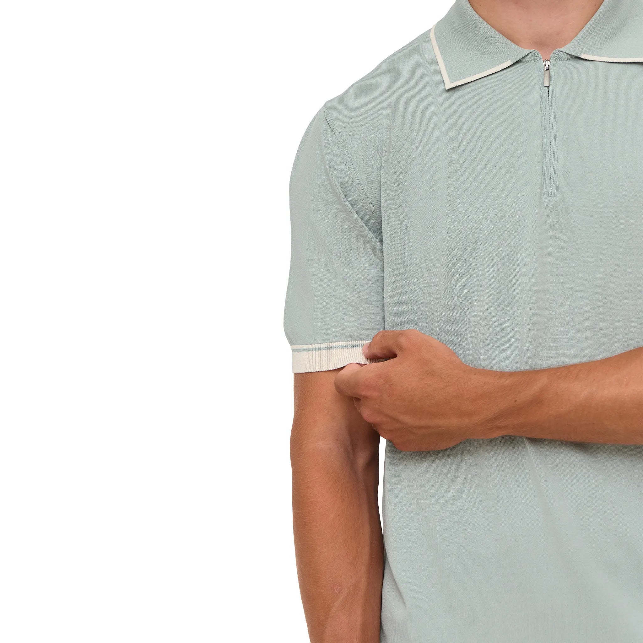 Front View of Loiano Rayon Knit Mint Polo Shirt